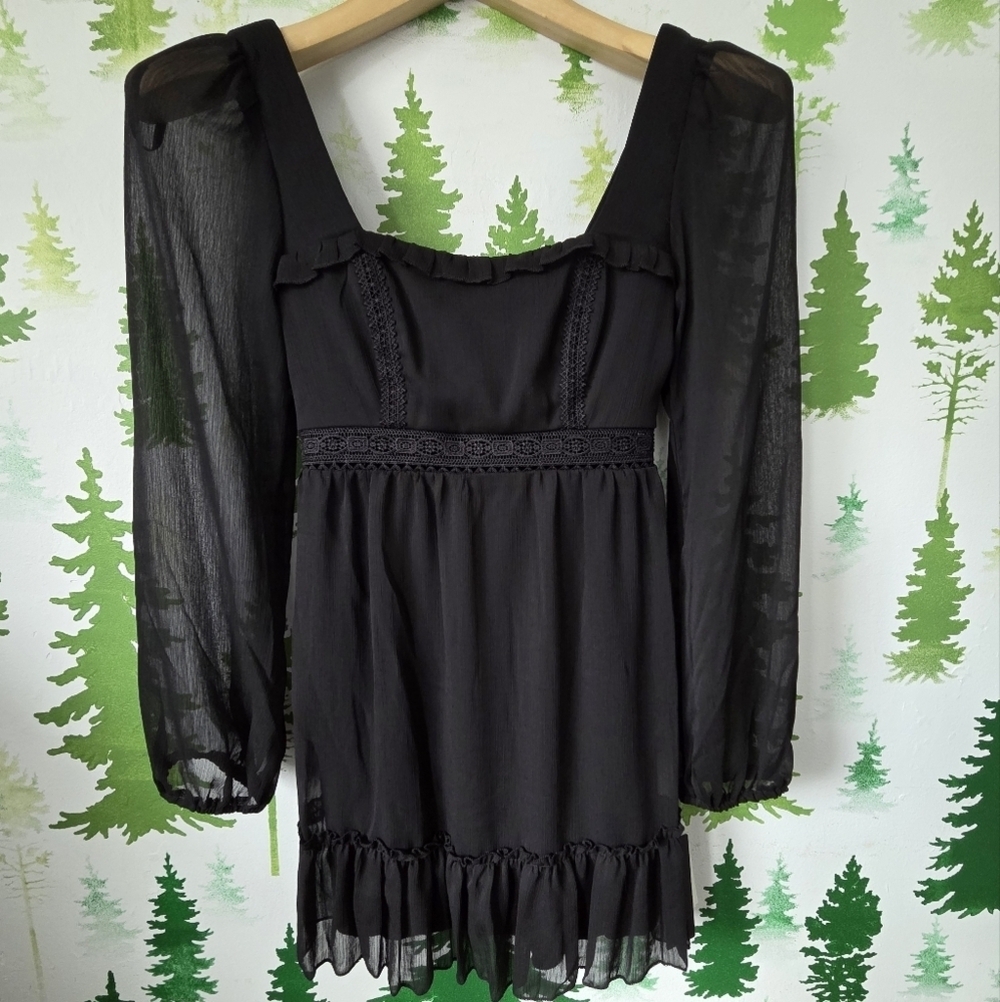 City Triangles Black Sheer Long Sleeve Dress